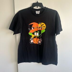 Basic Editions Black Tee with Halloween Cat Design Unisex